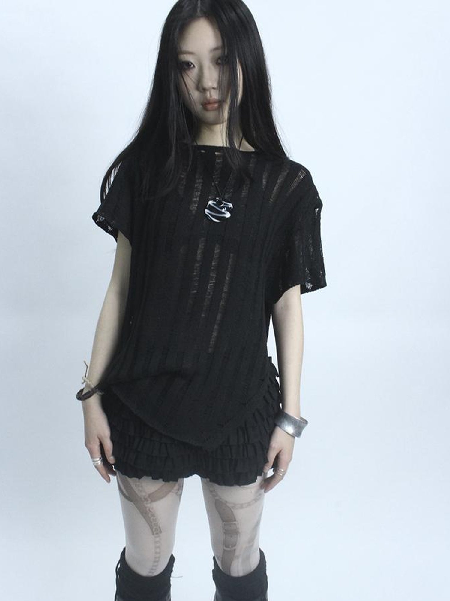 Updateang project Vintage Inspired Knitted Striped Cut Out Tee