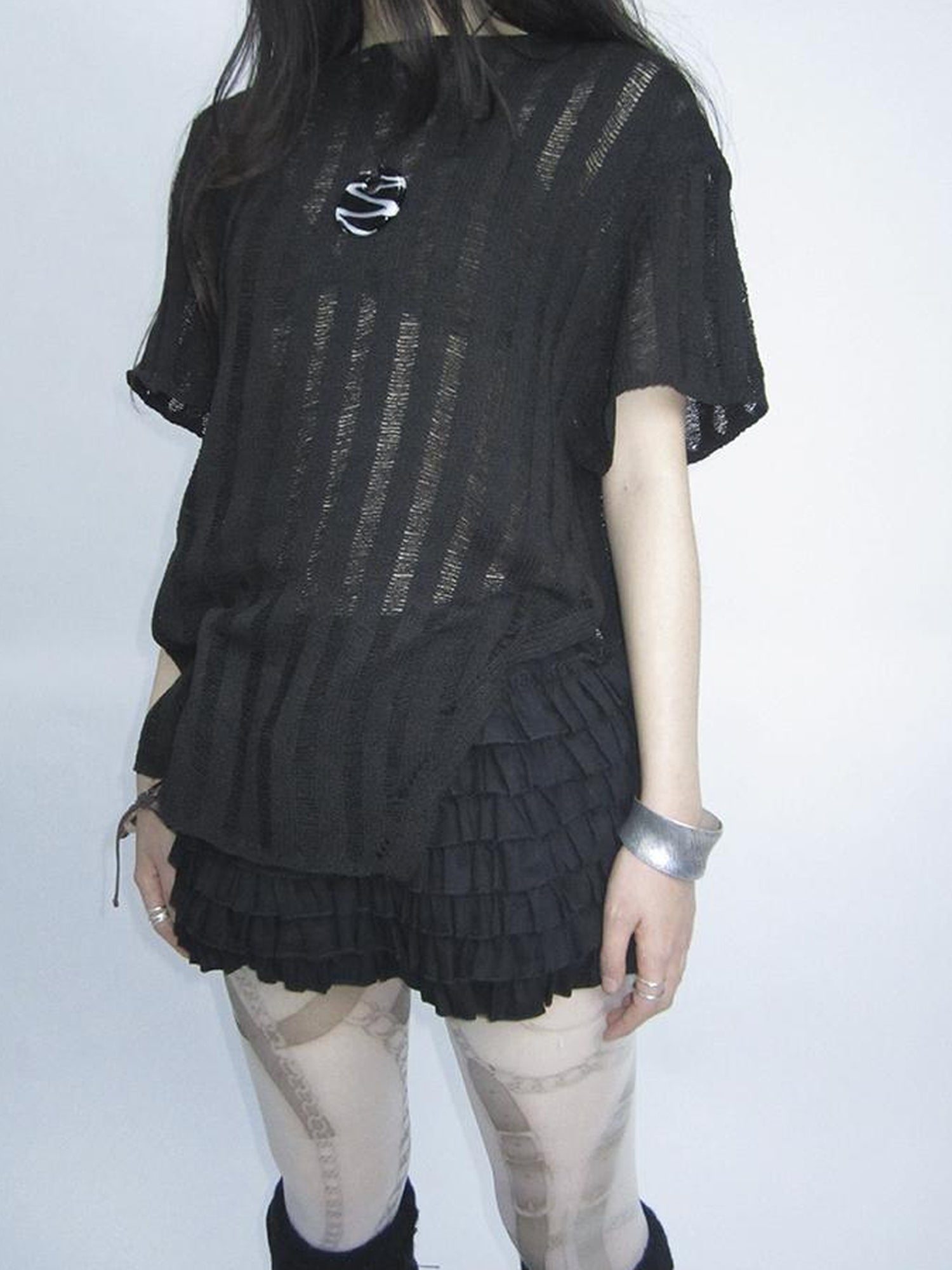 Updateang project Vintage Inspired Knitted Striped Cut Out Tee