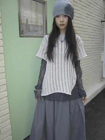 Updateang project Vintage Inspired Knitted Striped Cut Out Tee