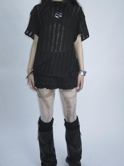 Updateang project Vintage Inspired Knitted Striped Cut Out Tee