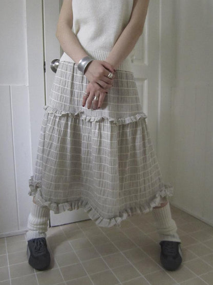 ang project Vintage Inspired Striped Floral Skirt With Elastic Waist