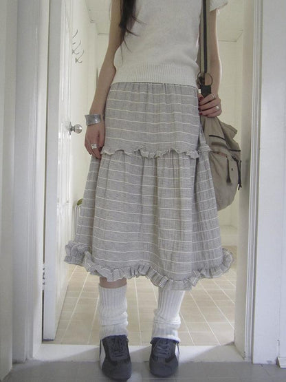 ang project Vintage Inspired Striped Floral Skirt With Elastic Waist