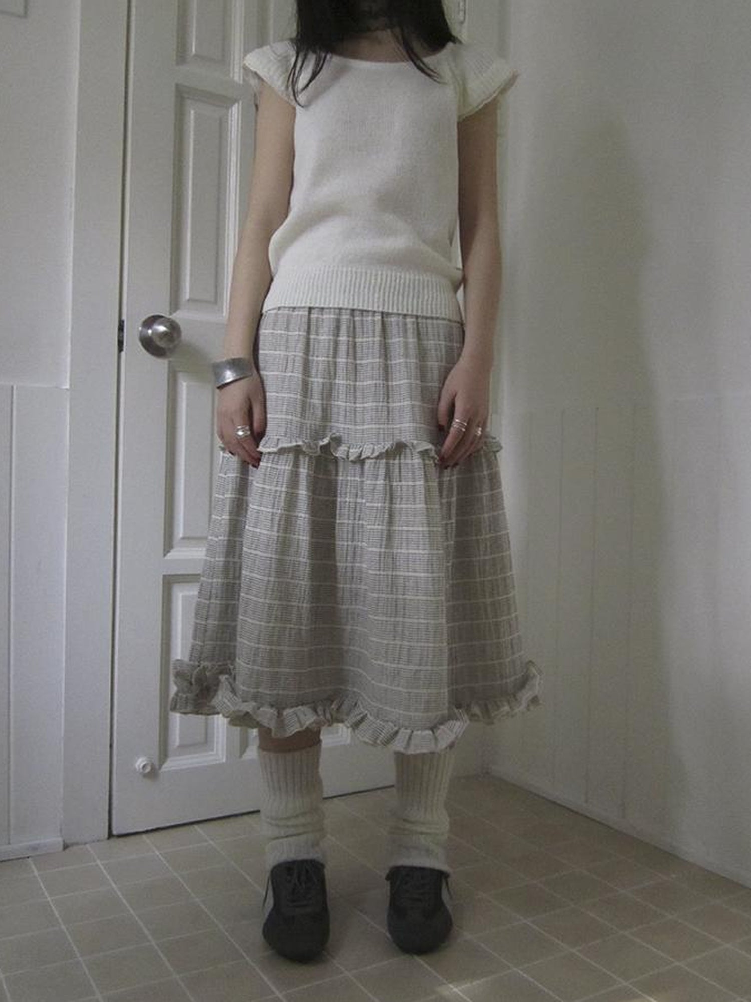 ang project Vintage Inspired Striped Floral Skirt With Elastic Waist