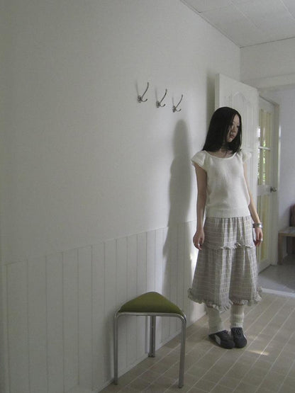 ang project Vintage Inspired Striped Floral Skirt With Elastic Waist