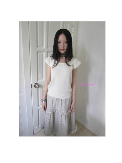 ang project Vintage Inspired Striped Floral Skirt With Elastic Waist