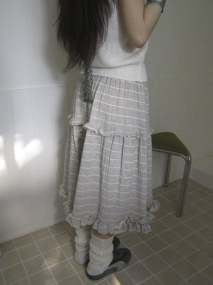 ang project Vintage Inspired Striped Floral Skirt With Elastic Waist