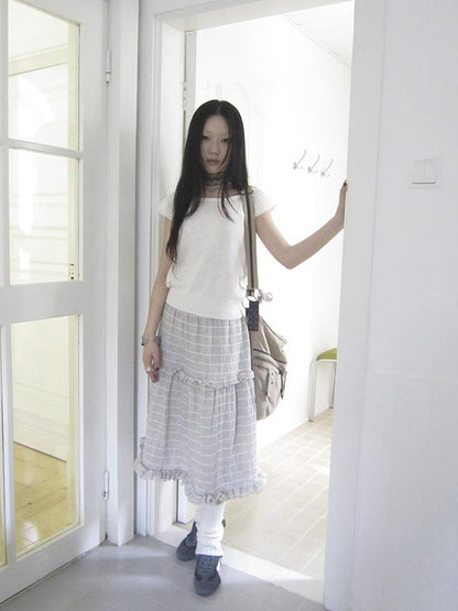 ang project Vintage Inspired Striped Floral Skirt With Elastic Waist