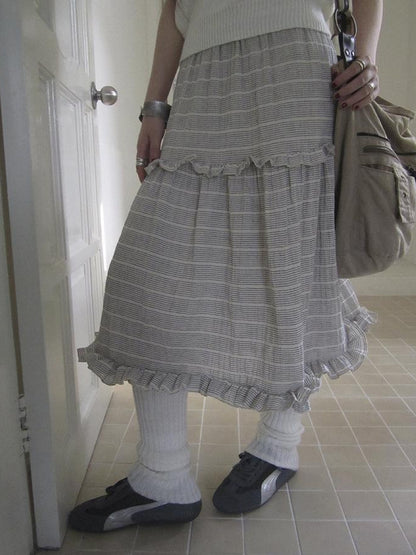 ang project Vintage Inspired Striped Floral Skirt With Elastic Waist