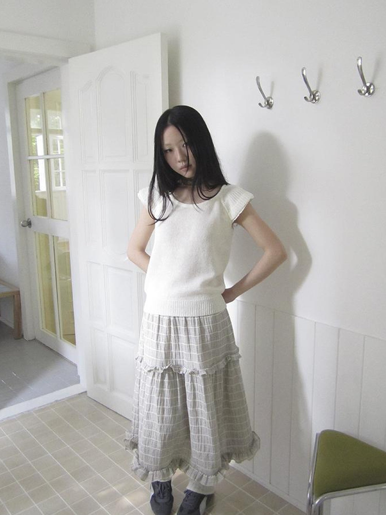 ang project Vintage Inspired Striped Floral Skirt With Elastic Waist