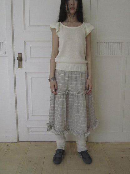 ang project Vintage Inspired Striped Floral Skirt With Elastic Waist