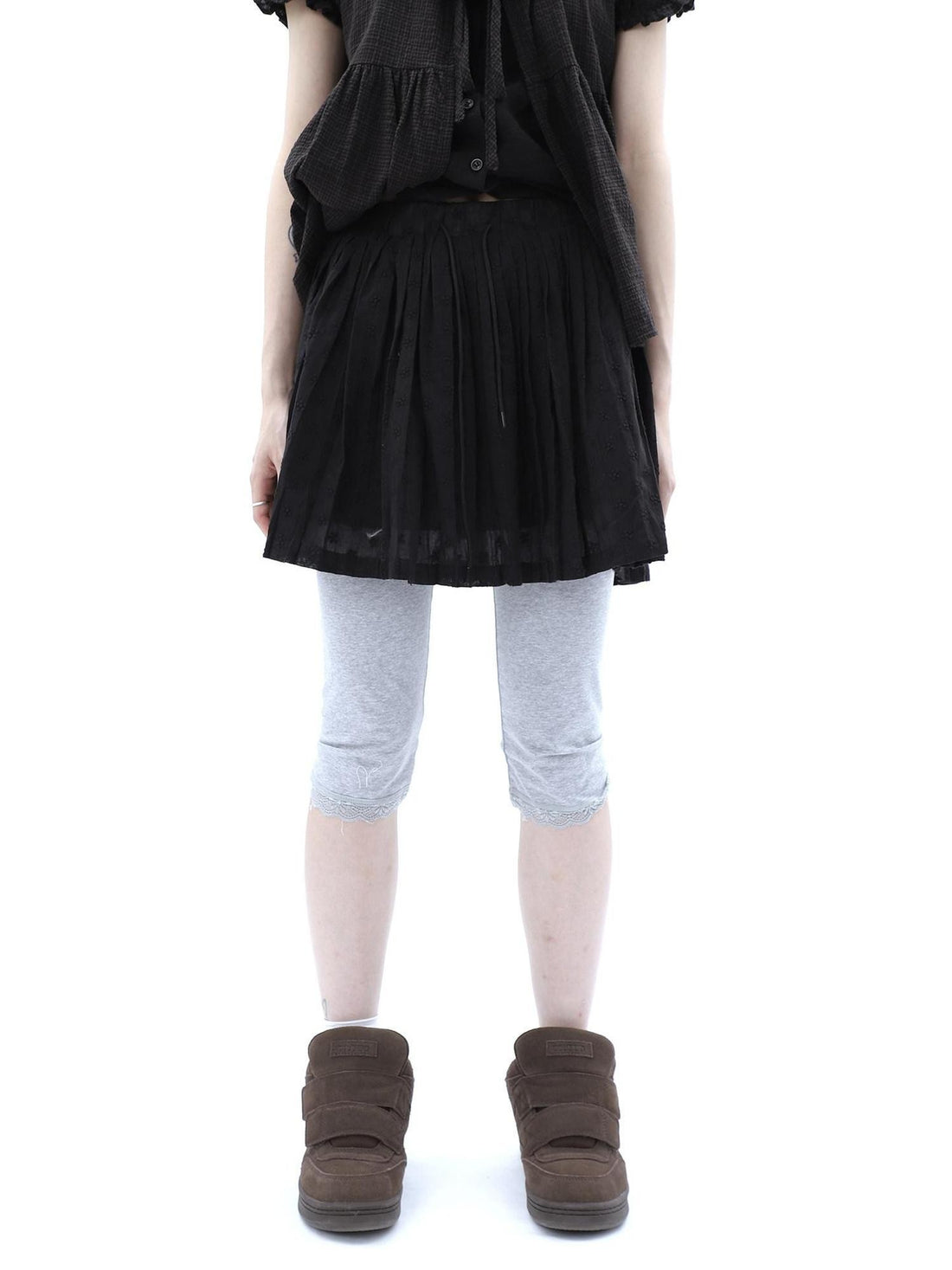 ang project Vintage Jacquard Embroidered Pleated Elastic Waist Women&