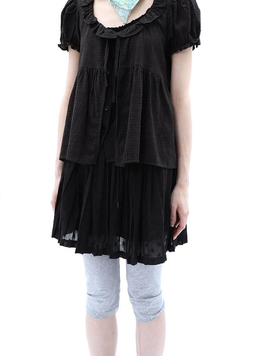 ang project Vintage Jacquard Embroidered Pleated Elastic Waist Women&
