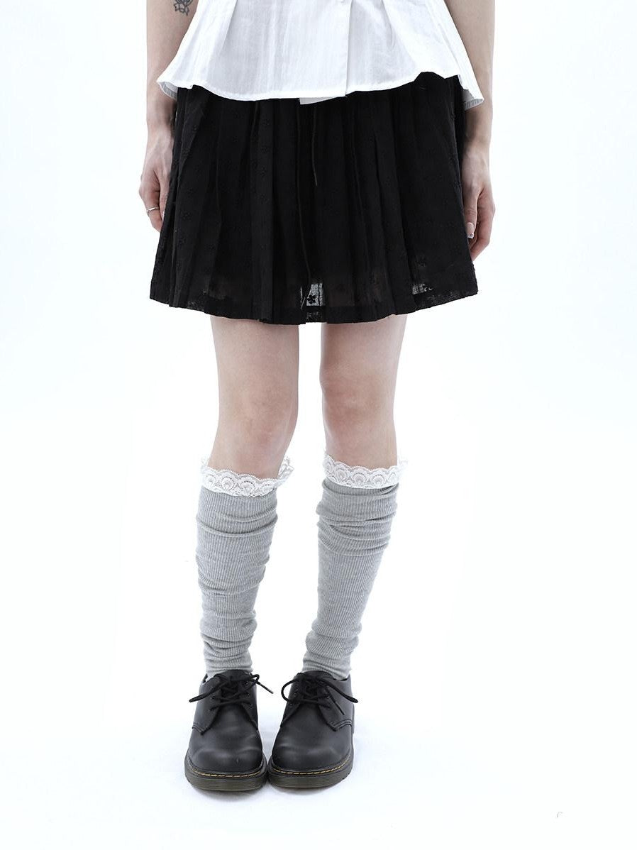 ang project Vintage Jacquard Embroidered Pleated Elastic Waist Women&