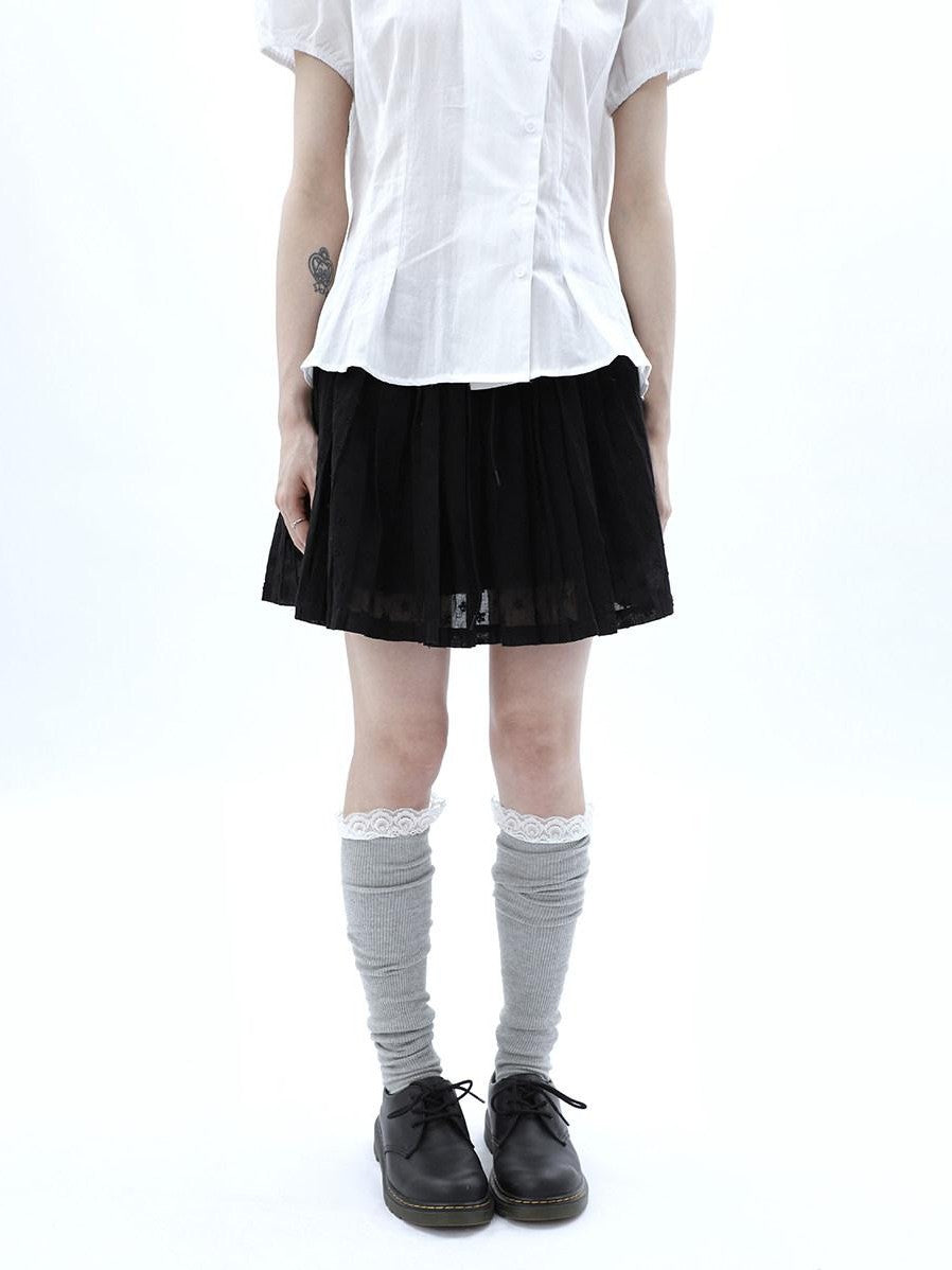 ang project Vintage Jacquard Embroidered Pleated Elastic Waist Women&