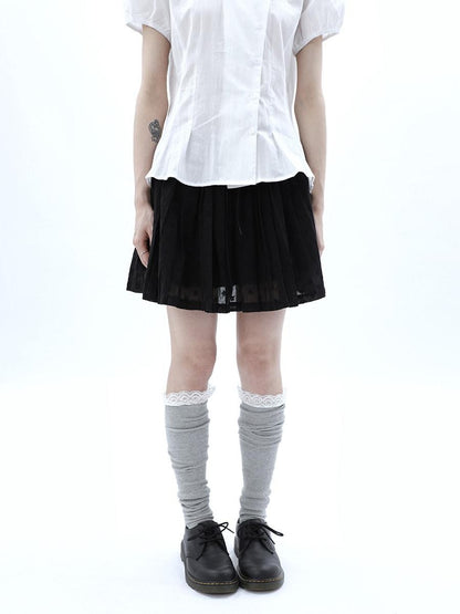 ang project Vintage Jacquard Embroidered Pleated Elastic Waist Women&