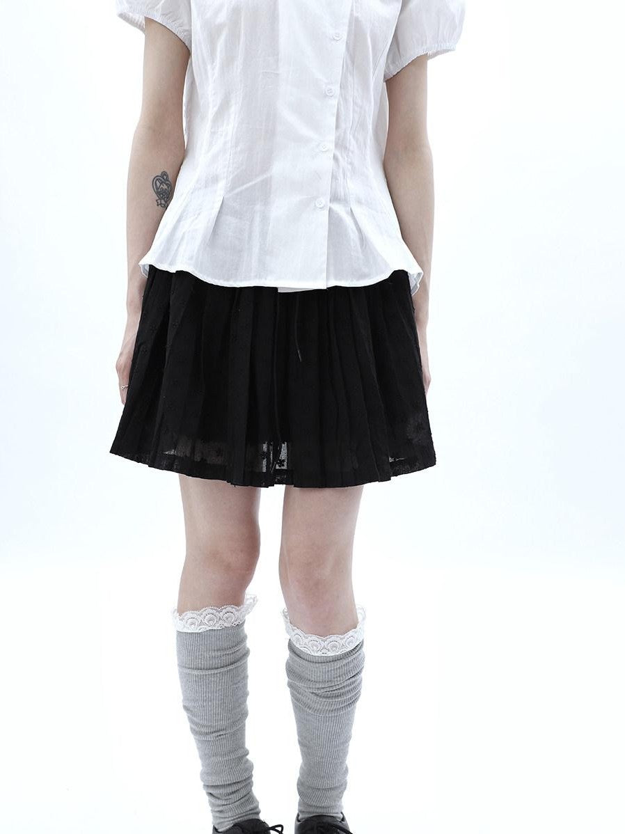 ang project Vintage Jacquard Embroidered Pleated Elastic Waist Women&
