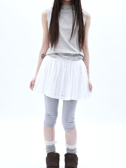 ang project Vintage Jacquard Embroidered Pleated Elastic Waist Women&