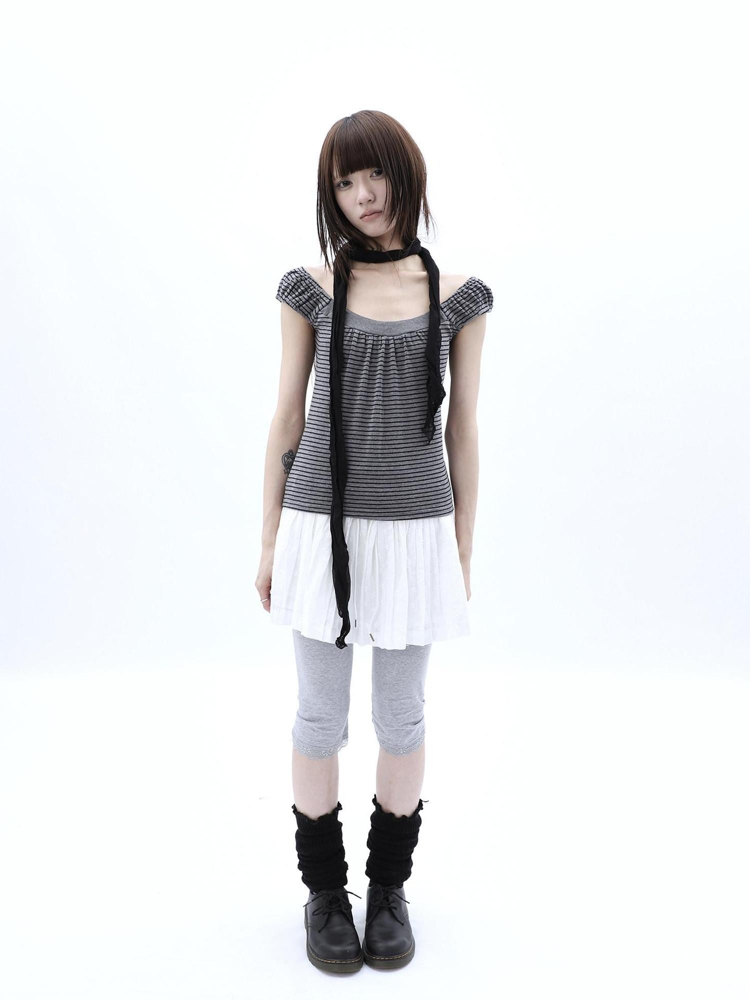 ang project Vintage Jacquard Embroidered Pleated Elastic Waist Women&