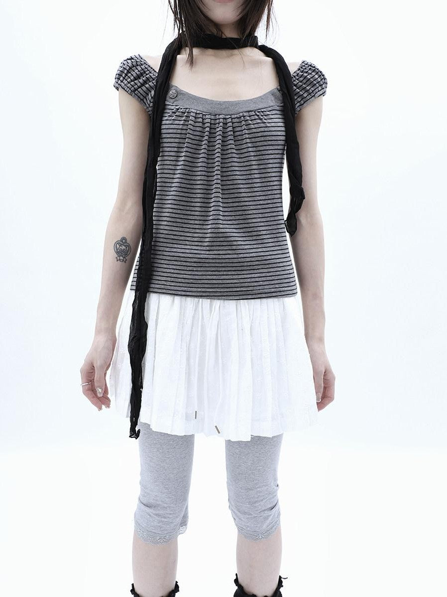 ang project Vintage Jacquard Embroidered Pleated Elastic Waist Women&