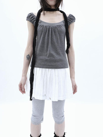 ang project Vintage Jacquard Embroidered Pleated Elastic Waist Women&