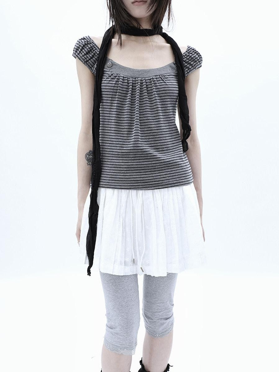ang project Vintage Jacquard Embroidered Pleated Elastic Waist Women&