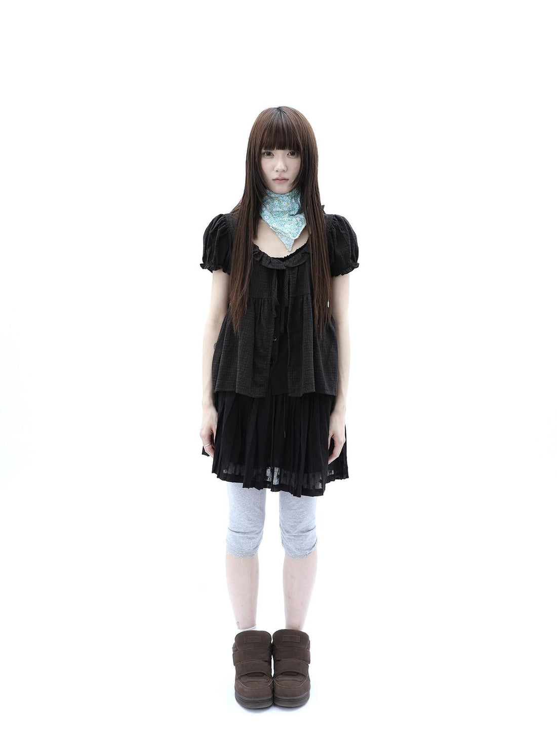 ang project Vintage Jacquard Embroidered Pleated Elastic Waist Women&