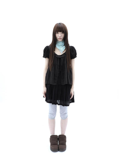ang project Vintage Jacquard Embroidered Pleated Elastic Waist Women&