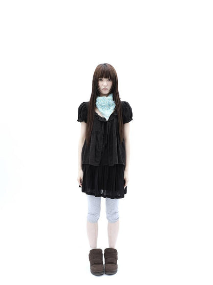 ang project Vintage Jacquard Embroidered Pleated Elastic Waist Women&
