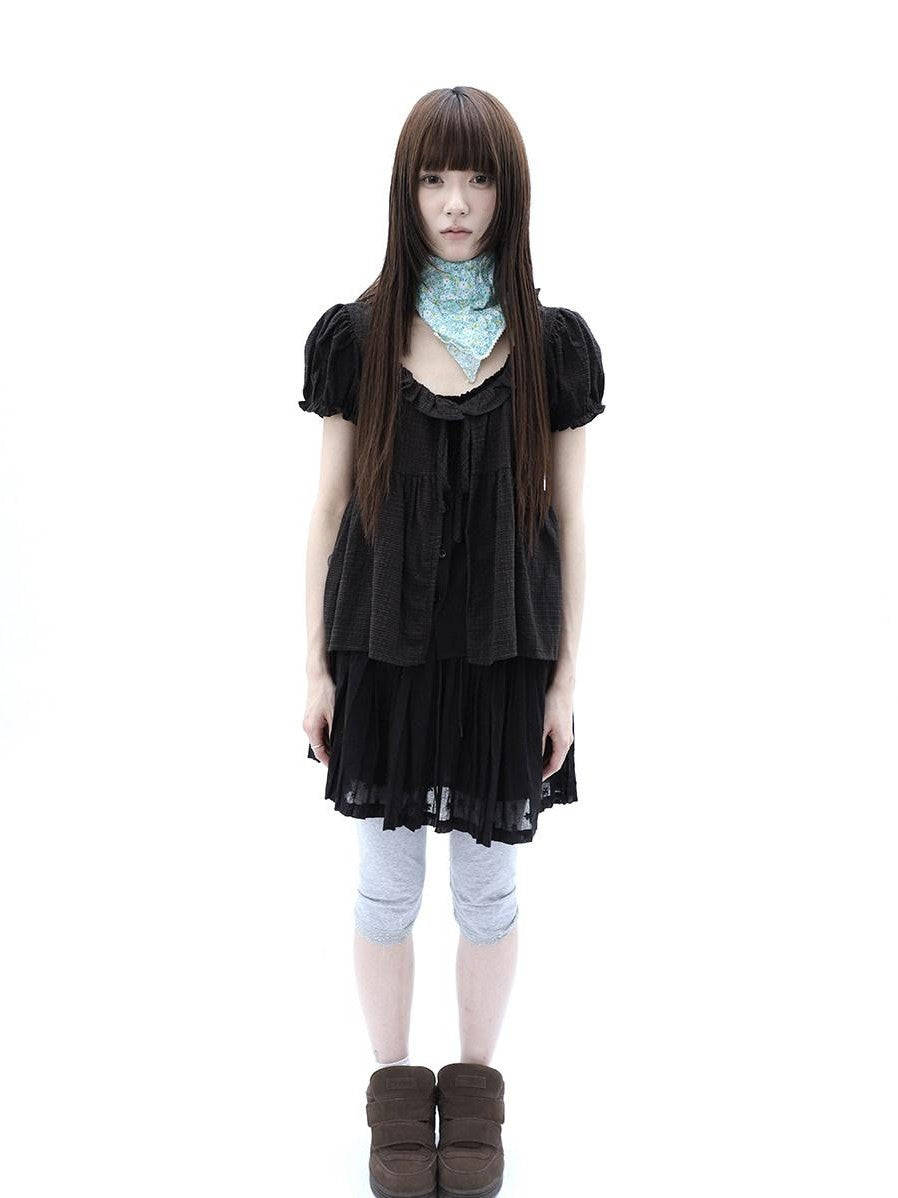 ang project Vintage Jacquard Embroidered Pleated Elastic Waist Women&