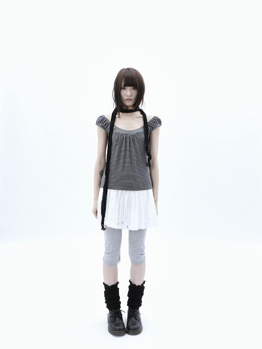 ang project Vintage Jacquard Embroidered Pleated Elastic Waist Women&