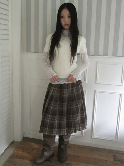 ang project Vintage Knit Layering Mesh Top V-neck T-shirt Long Sleeve T-shirt