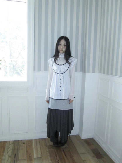 ang project Vintage Knit Layering Mesh Top V-neck T-shirt Long Sleeve T-shirt