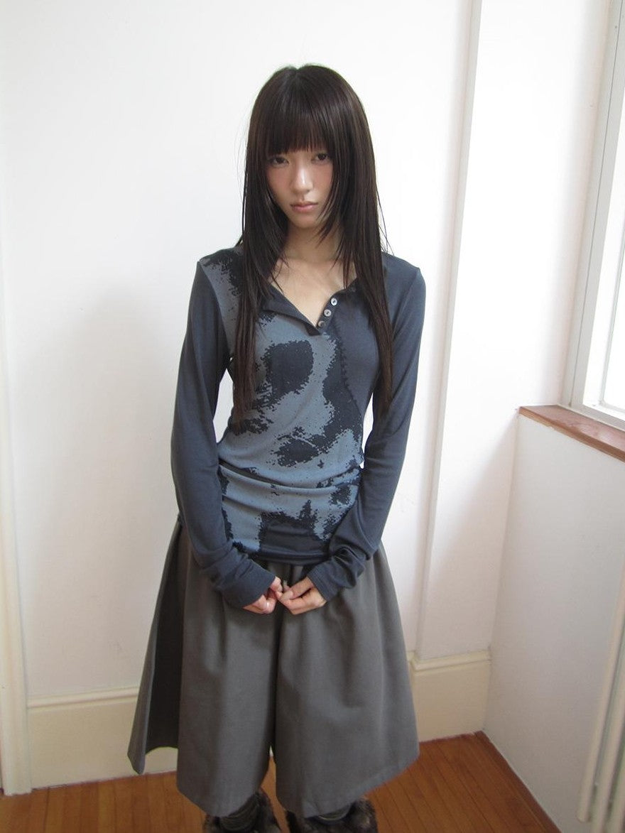 ang project Vintage Korean Print Half Open Neck Pullover Women&