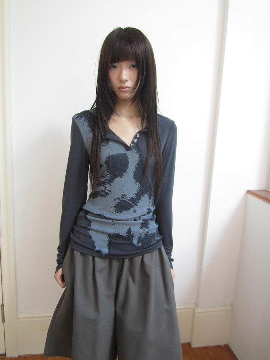 ang project Vintage Korean Print Half Open Neck Pullover Women&