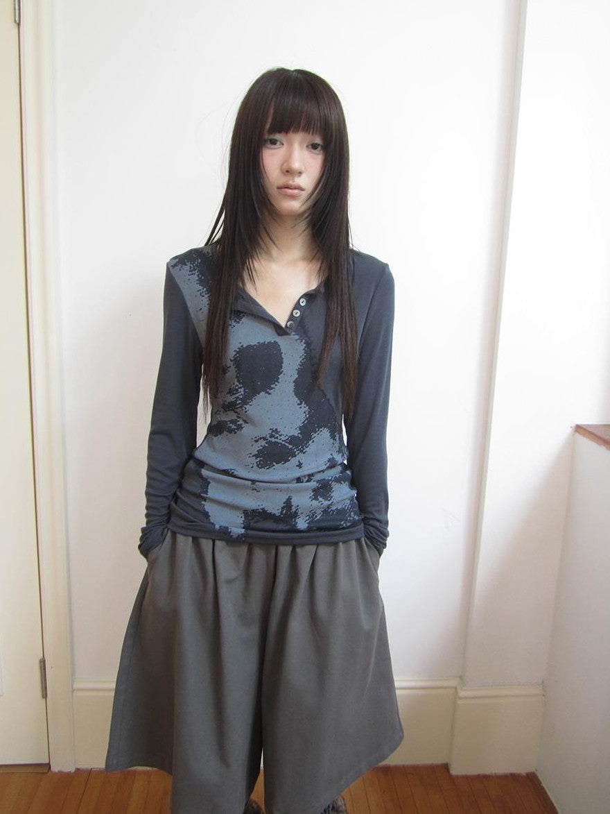 ang project Vintage Korean Print Half Open Neck Pullover Women&