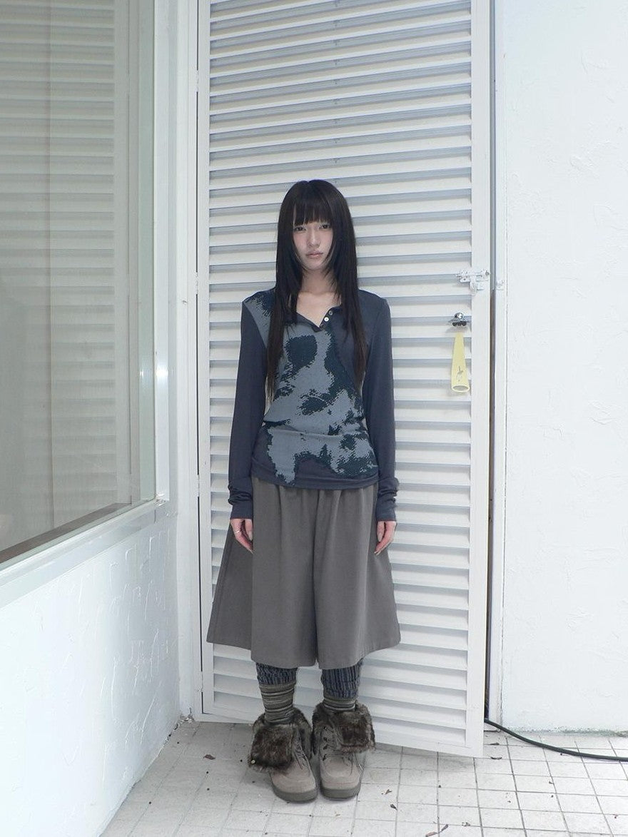 ang project Vintage Korean Print Half Open Neck Pullover Women&