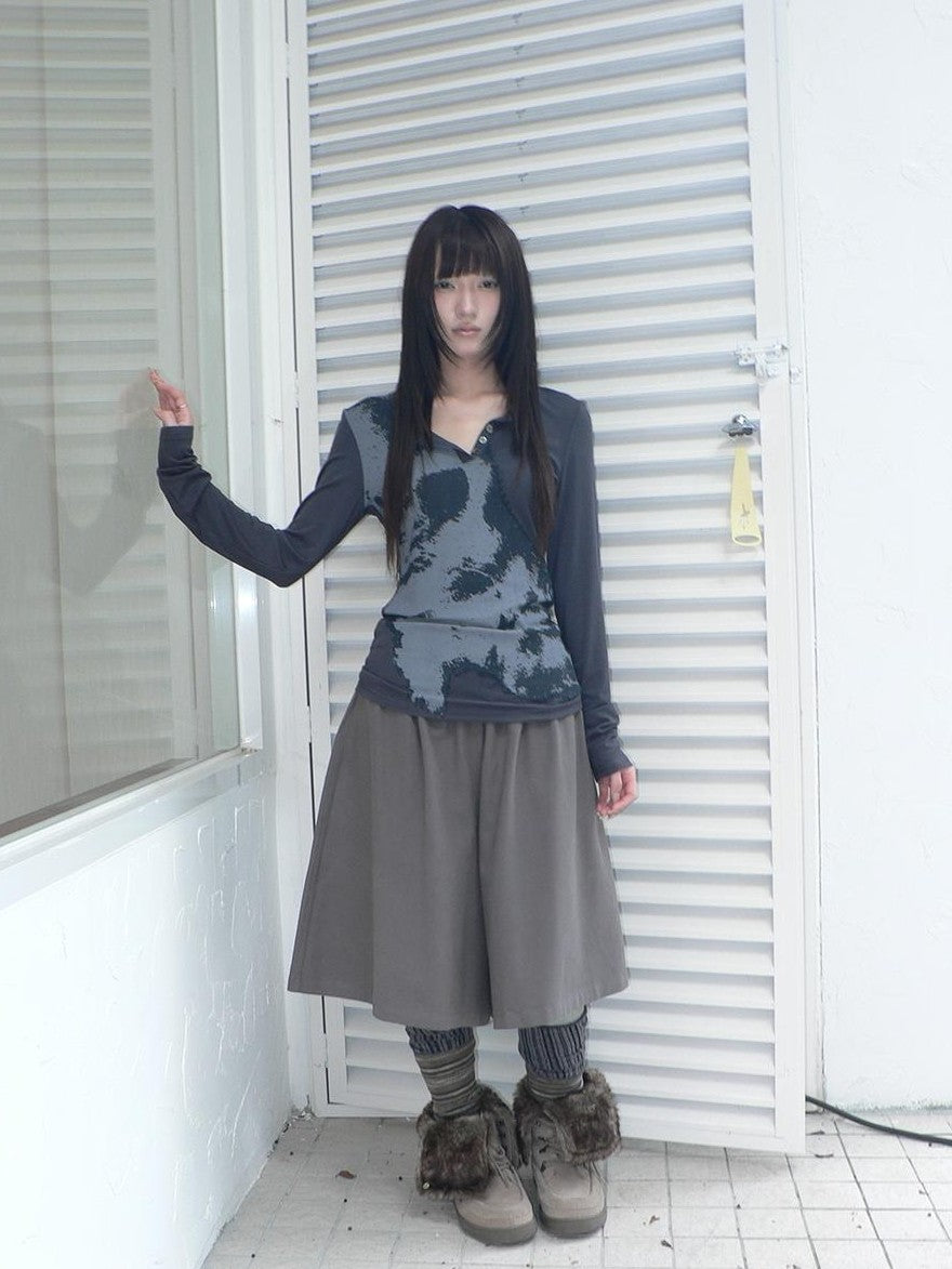 ang project Vintage Korean Print Half Open Neck Pullover Women&