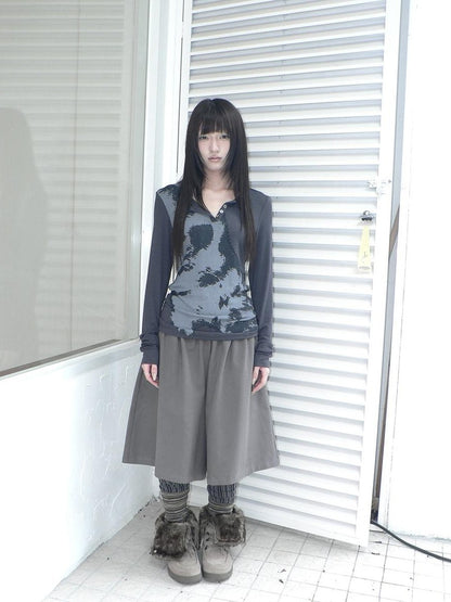 ang project Vintage Korean Print Half Open Neck Pullover Women&