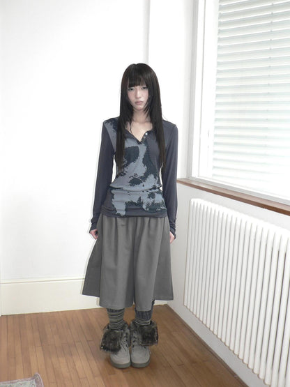 ang project Vintage Korean Print Half Open Neck Pullover Women&