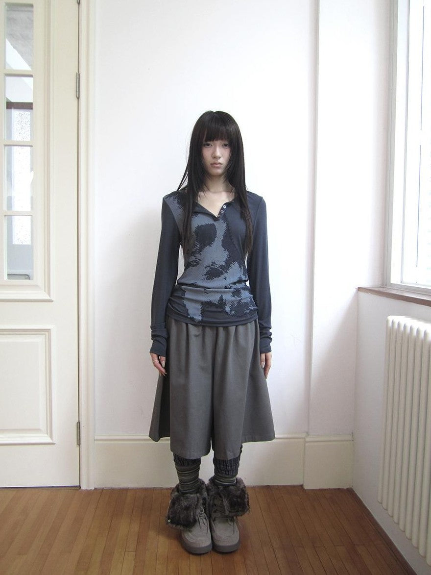 ang project Vintage Korean Print Half Open Neck Pullover Women&