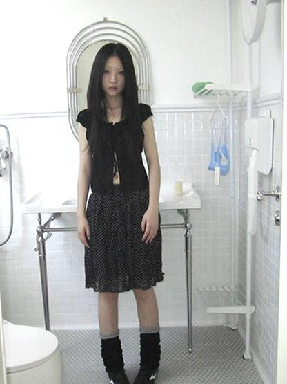 ang project Vintage Korean Summer Layered Hollow Out Tie Crop Top