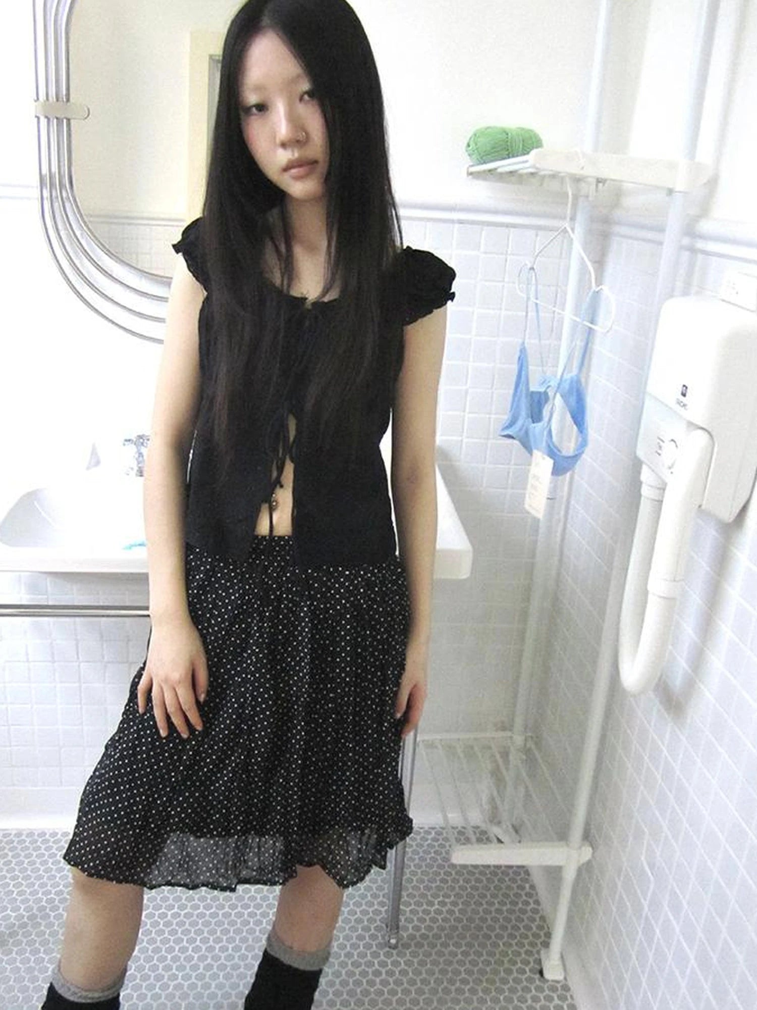 Vintage Korean Summer Layered Hollow Out Tie Crop Top