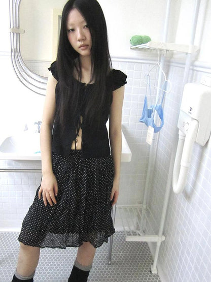 Vintage Korean Summer Layered Hollow Out Tie Crop Top