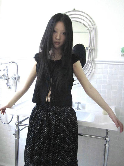 ang project Vintage Korean Summer Layered Hollow Out Tie Crop Top
