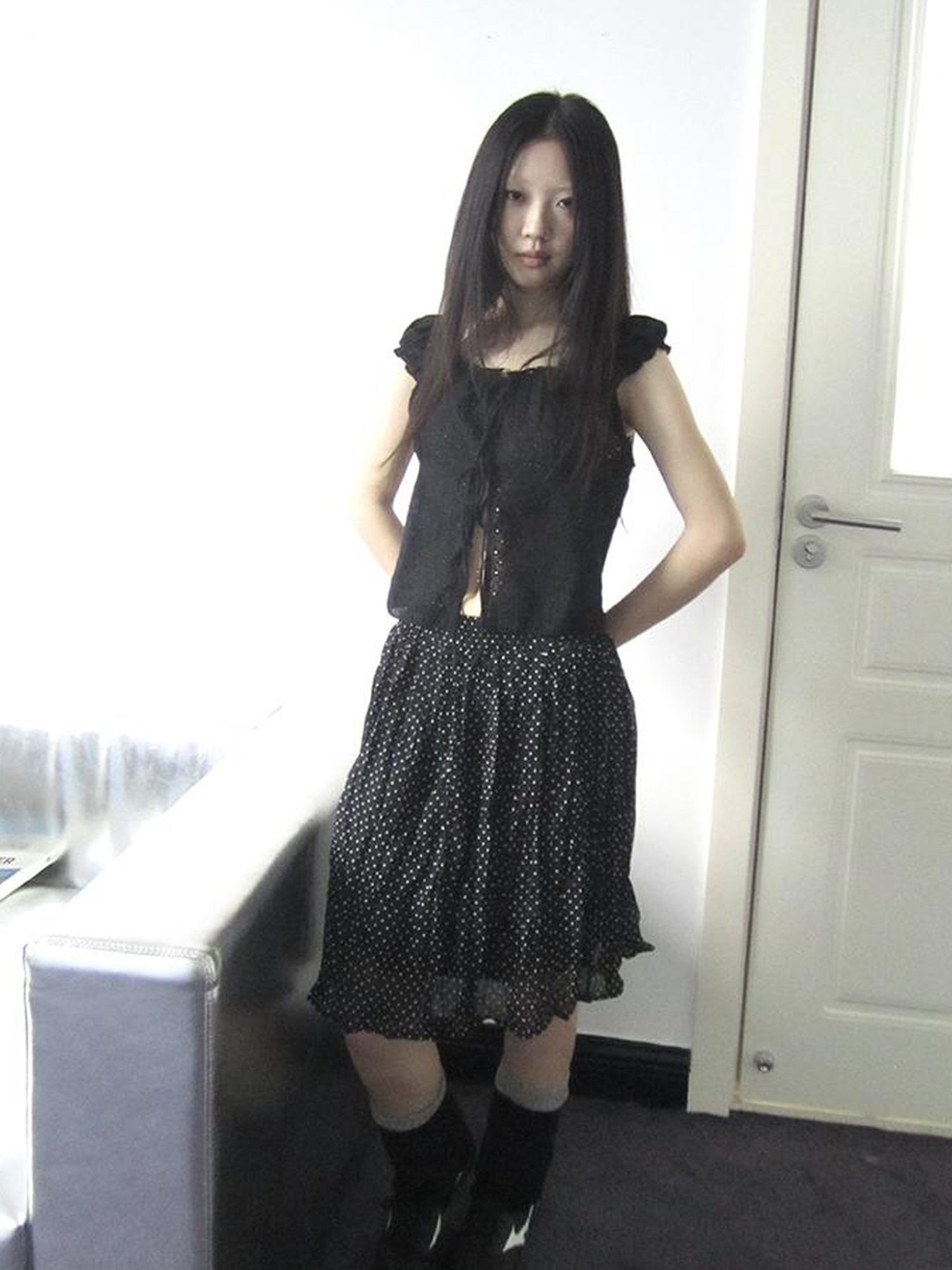 ang project Vintage Korean Summer Layered Hollow Out Tie Crop Top