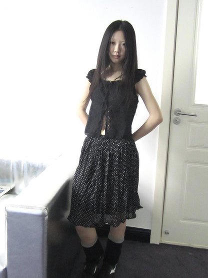 ang project Vintage Korean Summer Layered Hollow Out Tie Crop Top