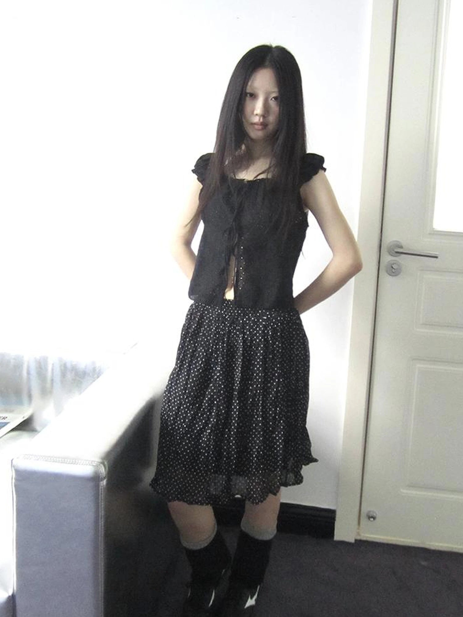 Vintage Korean Summer Layered Hollow Out Tie Crop Top