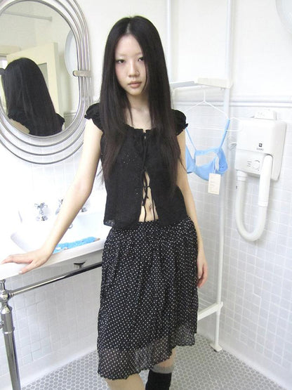 ang project Vintage Korean Summer Layered Hollow Out Tie Crop Top