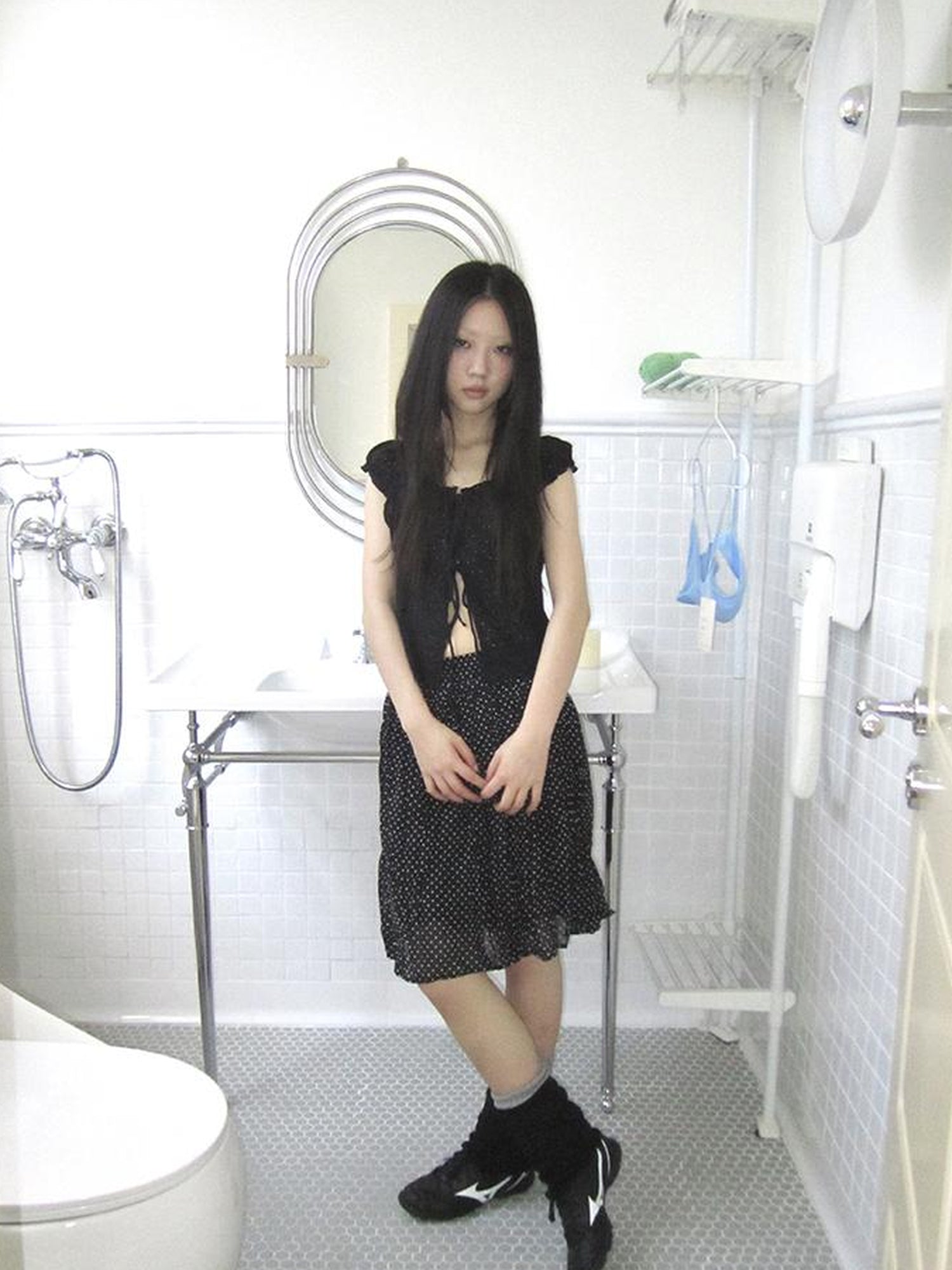 ang project Vintage Korean Summer Layered Hollow Out Tie Crop Top