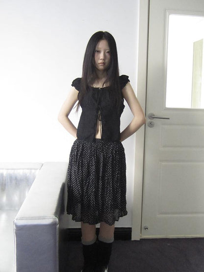 ang project Vintage Korean Summer Layered Hollow Out Tie Crop Top